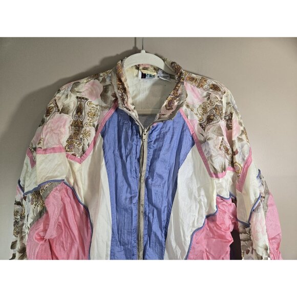 Vtg 80s Bolo Spirit Floral Purple Colorblock Nylon Full Zip Track Jacket Sz XL - Picture 3 of 13